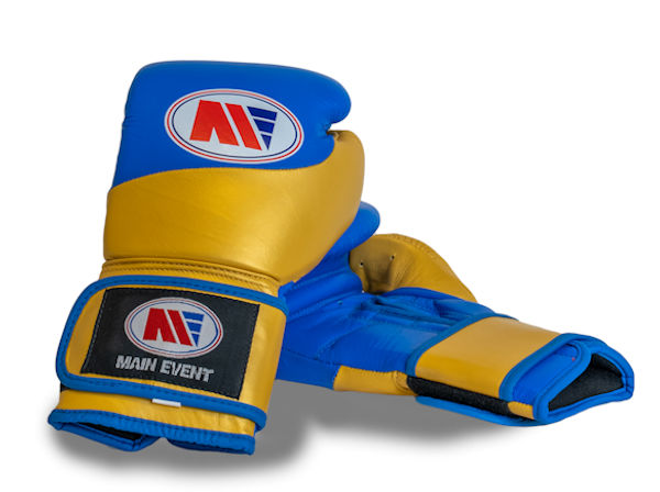 Main Event FBG 1000 Futura Leather Boxing Gloves Gold and Blue